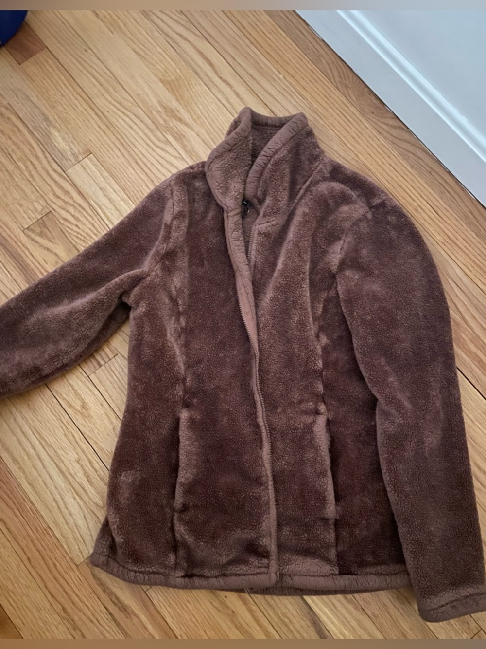 Brown Faux-Sherpa Zip Front Women's Jacket